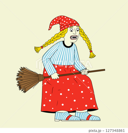 Cartoon Witch on a Broomstick 127348861
