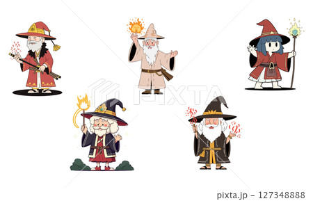 Cartoon Wizards Casting Spells 127348888