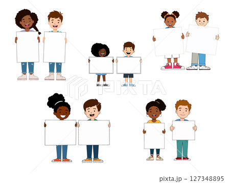 Diverse Children Holding Blank Signs 127348895