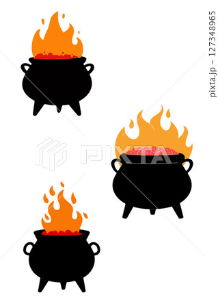 Three Witch's Cauldrons with Bubbling Brew 127348965