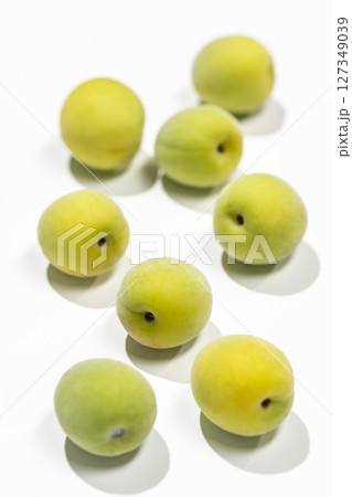 青々とした梅の実の集合 127349039