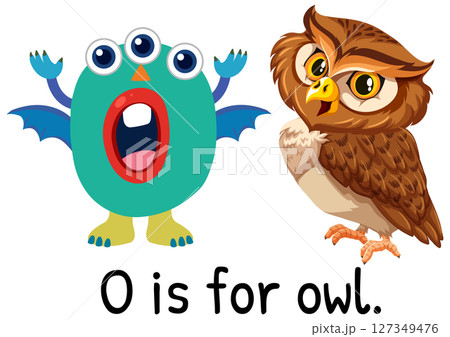 Alphabet Illustration: O is for Owl and Monster Alphabet Illustration: O is for Owl and Monster 127349476