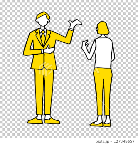 一男一女舉起右手指路 127349657