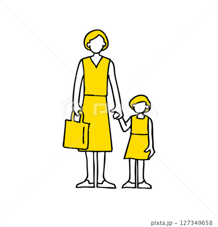 手を繋いでお出かけする親子 127349658