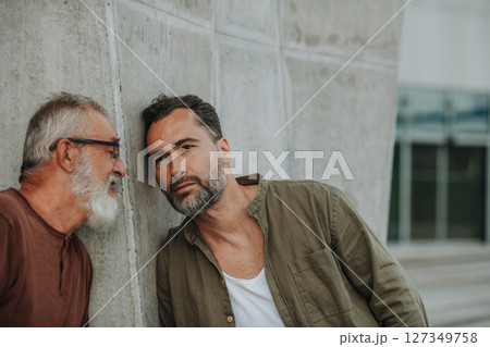 Portrait of handsome mature man and his older father. 127349758