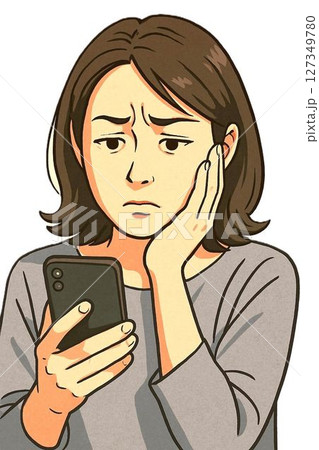 スマホを見て不安そうな表情の女性 127349780