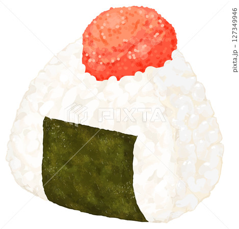 リアルな明太子入り海苔おにぎりのイラスト リアルな明太子入り海苔おにぎりのイラスト 127349946