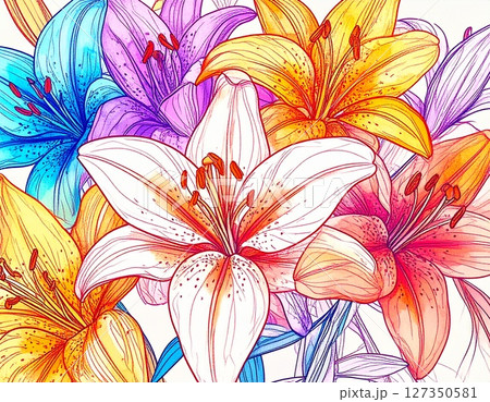 カラフルなユリの花の背景素材 127350581