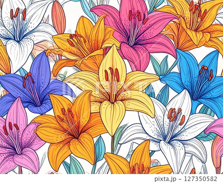 カラフルなユリの花の背景素材 127350582