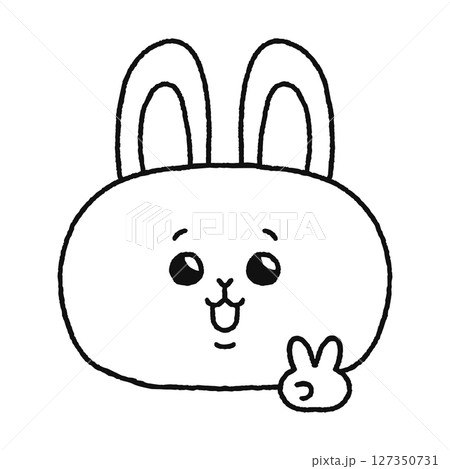 ピースをするウサギ　線画 127350731