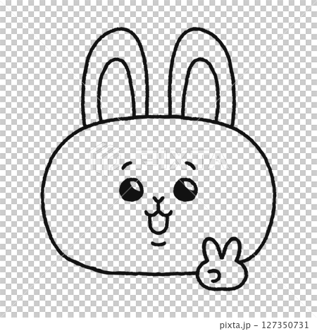 ピースをするウサギ　線画 127350731