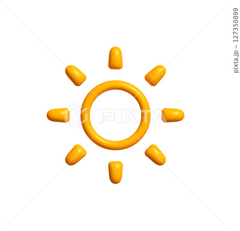 Glossy sun icon with rounded ring and thick rays. Bright cheerful symbol for summer apps, weather forecast, kids design. Vector illustration Glossy sun icon with rounded ring and thick rays. Bright cheerful symbol for summer apps, weather forecast, kids design. Vector illustration 127350899