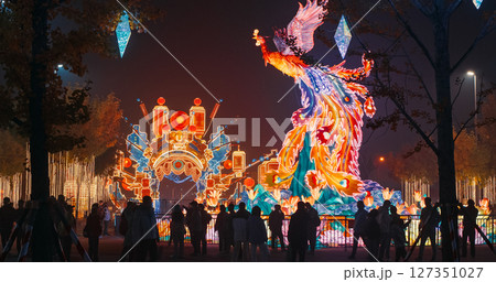 Beijing, China. Zigong Lantern Festival In Beijing. Amazing Lighting Composition Phoenix Dance From Ninth Heaven. Chinese Phoenix Fenghuang Are Mythological Birds. Symbol Of Virtue And Grace 127351027