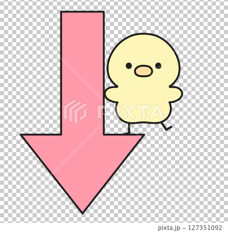 Down arrow and cute chick illustration 127351092