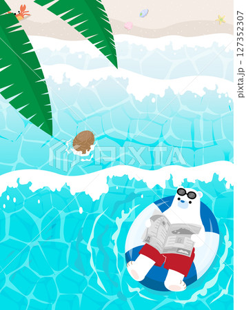 シロクマの夏休み ビーチでのんびり ロゴなし 127352307