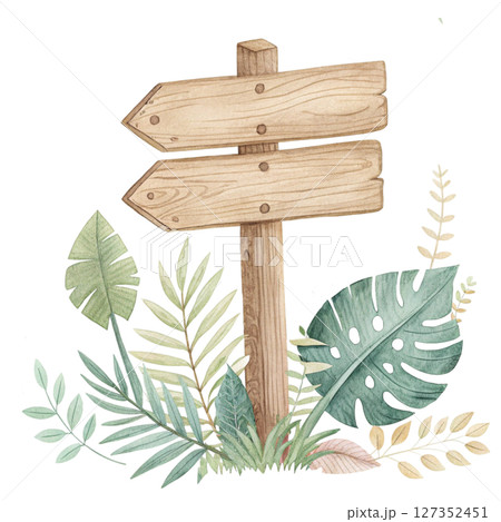 Wooden frame  summer tree clipart watercolor 127352451