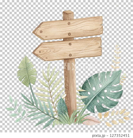 Wooden frame  summer tree clipart watercolor 127352451