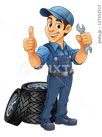 Tyre Tire Car Service Mechanic Mascot Cartoon Man 127352517