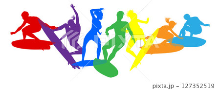 Surfer Surfboard Surfers Male Female Silhouettes Surfer Surfboard Surfers Male Female Silhouettes 127352519