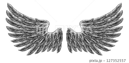 Eagle Angel Wings Tattoo Vintage Woodcut Style 127352557