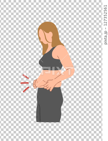 Illustration of a woman who is concerned about her belly fat, without main lines Illustration of a woman who is concerned about her belly fat, without main lines 127352561