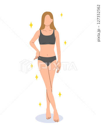 スタイルのいい女性の主線なし全身イラスト素材 127352562
