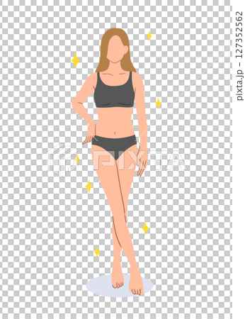 スタイルのいい女性の主線なし全身イラスト素材 127352562