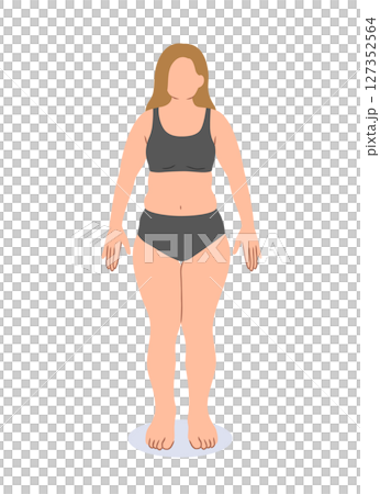 ぽっちゃりした女性の主線なし全身イラスト素材 127352564