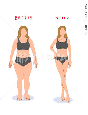 ダイエットに成功した女性の主線なしビフォーアフターイラスト 127352565