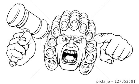 Angry Judge Hammer Gavel Cartoon Character 127352581
