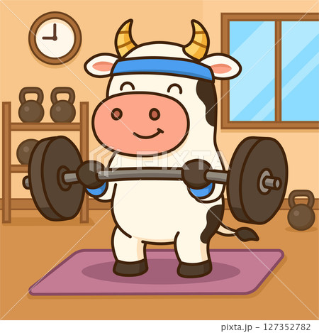 cartoon character cow with barbell cartoon character cow with barbell 127352782