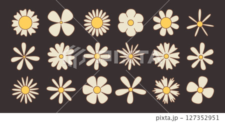 Retro daisy flower set with cream petals Retro daisy flower set with cream petals 127352951