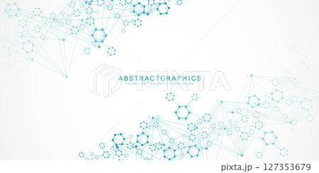 Modern scientific background with hexagons, lines and dots. Wave flow abstract background. Molecular structure for medical, technology, chemistry, science. Vector illustration Modern scientific background with hexagons, lines and dots. Wave flow abstract background. Molecular structure for medical, technology, chemistry, science. Vector illustration 127353679