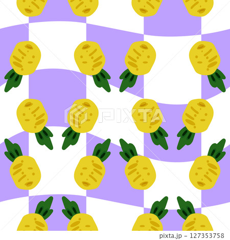 Seamless Cartoon Pineapple Summer Pattern Seamless Cartoon Pineapple Summer Pattern 127353758