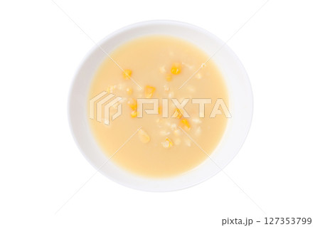 PNG, corn soup in a white bowl, isolated on white background. 127353799