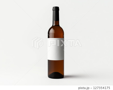 Handcrafted wine bottle with blank label ready for custom designs in an elegant studio setting Handcrafted wine bottle with blank label ready for custom designs in an elegant studio setting 127354175