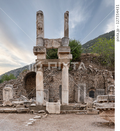 Ruins of the temple of Domitian showcasing ancient architecture in Ephesus, Seluk, Izmir Province, Turkey 127354431