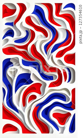 Abstract Red Blue White Papercut Art Design Background Illustration Lines Waves Curve Style Color 127354610