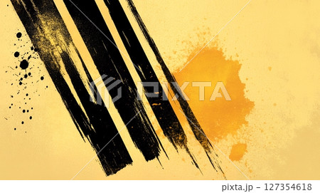 Abstract Gold Black Brush Strokes Grunge Texture Background Design Art Ink Bold Paint Image Style 127354618
