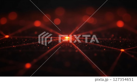 Vivid red light beams creating a connected network in a dark environment with a futuristic feel Vivid red light beams creating a connected network in a dark environment with a futuristic feel 127354651