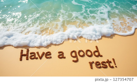 Relaxing beach scene with calming waves and warm sand inviting a good rest 127354707