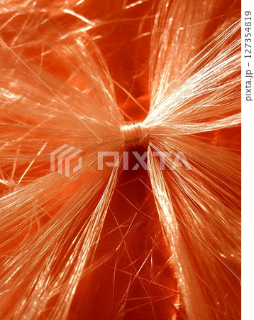 Abstract Orange Fiber Art Background Texture Design Elegant Shiny fine silk hair image lines light 127354819
