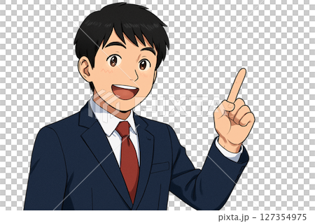 A smiling male businessman pointing at something 127354975