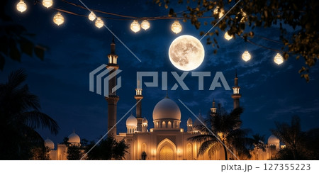 Majestic Mosque Night Scene Full Moon Illumination Peaceful Serenity Divine Architecture Islamic Majestic Mosque Night Scene Full Moon Illumination Peaceful Serenity Divine Architecture Islamic 127355223
