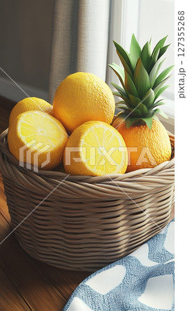 Fresh Lemons Pineapple Basket Summer Fruit Still Life Photography c art food ripe home juicy image 127355268