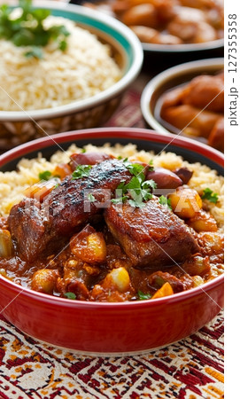 Delicious Moroccan Tagine Lamb Couscous Recipe Food Red Dish Meal Meat Warm Home Lunch Spicy Brown 127355358