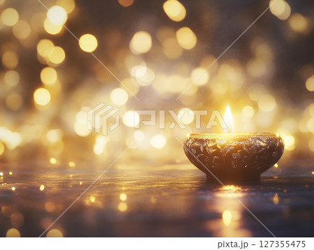 Golden Candlelight Peaceful Atmosphere Warm Glow Romantic Night Festive Decor Elegant Design 127355475