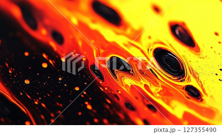 Abstract Orange Black Fluid Swirl Texture Background Design Art Mix Ink Oil Flow Paint Blend Style 127355490