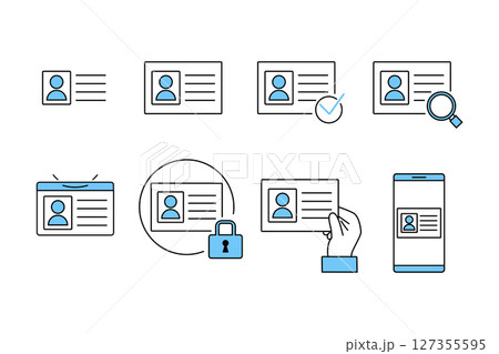 IDカードやICカードの様々な取り扱いをイメージしたアイコンセット 127355595