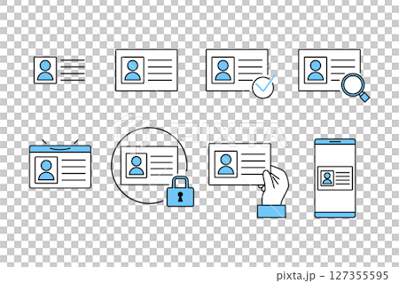 IDカードやICカードの様々な取り扱いをイメージしたアイコンセット 127355595